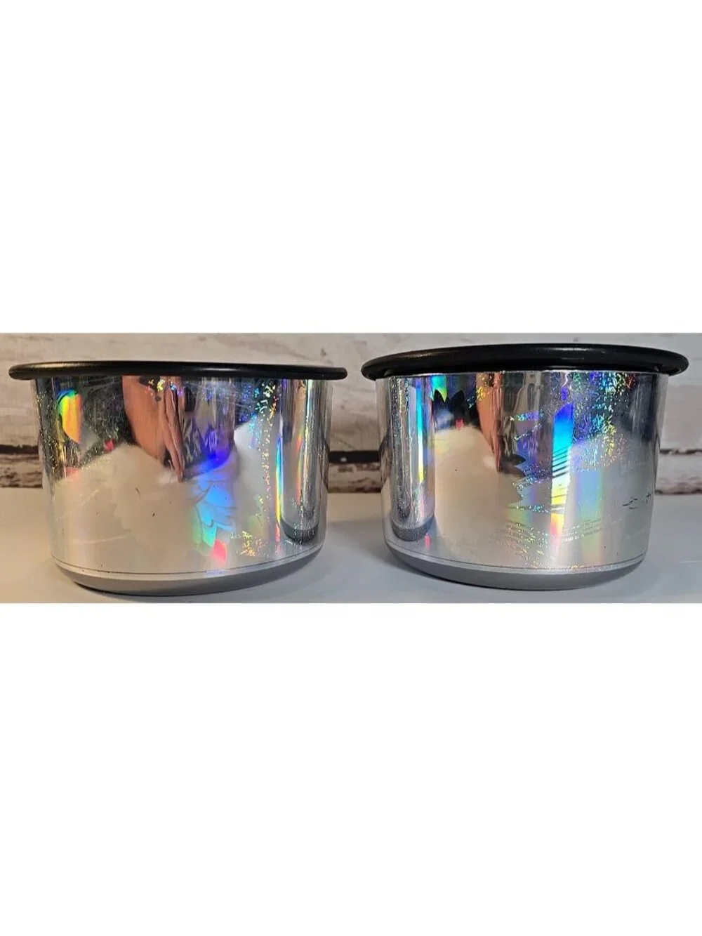 2 Tupperware One Touch Canisters Floral Hologram Silver & Black #2707A-4 New
